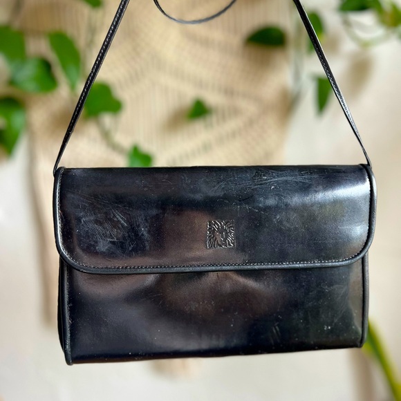 Vintage Anne Klein Black Crossbody Shoulder Bag –Minimalist 90s Designer Purse - Picture 1 of 13